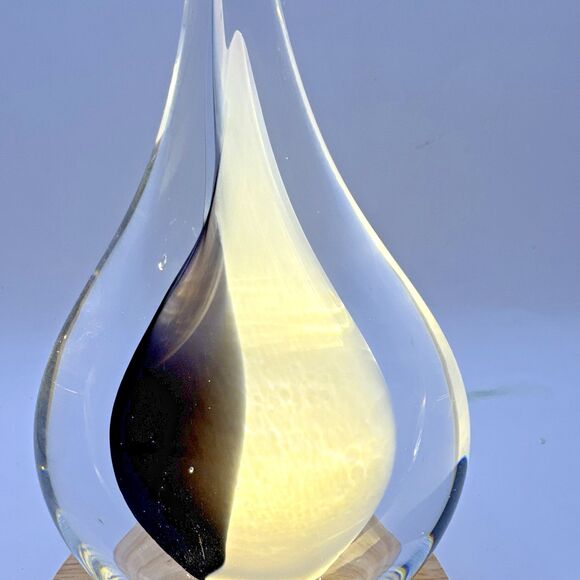 Marian Pyrcak Art Glass Tear Drop Paperweight with purple Grey white 7 in - Picture 2 of 5